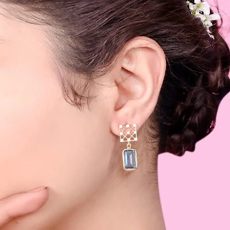 Best hoop earrings with baroque pearls for a luxurious and elegant vibe-BLUE DROP SHOOTING STAR SILVER 92.5 CROSS ZIRCON EARRING