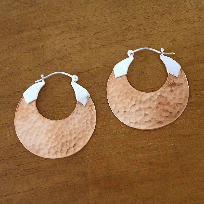 Small hoop earrings for a delicate and understated everyday wear-Radiant Reflections 18K Rose Gold Plated Hammered Copper Hoop Earrings