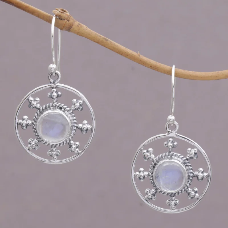 Best hoop earrings with baroque pearls for a luxurious and elegant vibe-Rainbow Plains Rainbow Moonstone and 925 Silver Circular Earrings from Bali