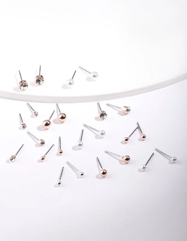 Best hoop earrings with blackened metal for an edgy and bold appearance-Rose Gold Tiny Diamante Earring 12-Pack