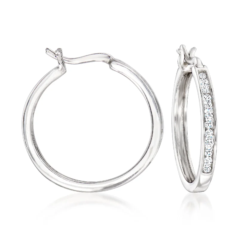 Hoop earrings with rhinestone embellishments for a glamorous and sparkling look-Ross-Simons Diamond Hoop Earrings in Sterling Silver