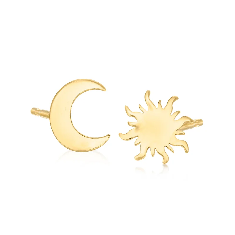 Hoop earrings with satin finishes for a smooth and elegant appearance-RS Pure by Ross-Simons 14kt Yellow Gold Mismatched Sun and Moon Earrings