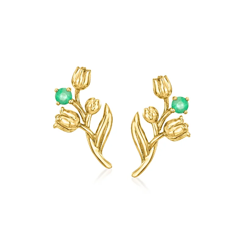 Hoop earrings with braided patterns for a detailed and textured finish-RS Pure by Ross-Simons Emerald Lily Of The Valley Flower Earrings in 14kt Yellow Gold