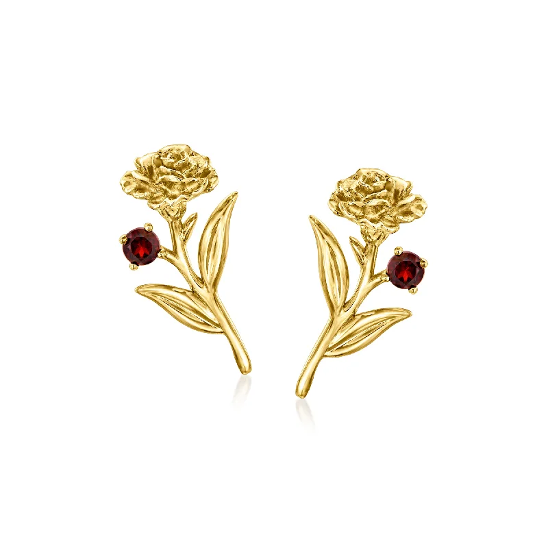 Hoop earrings with removable pendants for a versatile and customizable accessory-RS Pure by Ross-Simons Garnet Carnation Flower Earrings in 14kt Yellow Gold