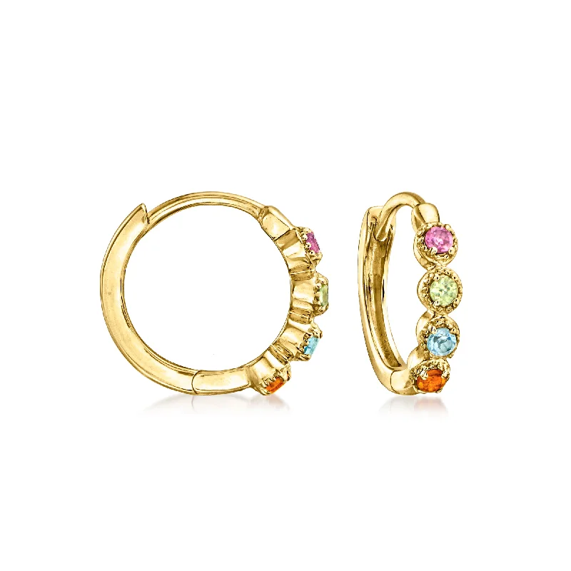 Hoop earrings with circle designs for a classic and timeless shape-RS Pure by Ross-Simons Multi-Gemstone Huggie Hoop Earrings in 14kt Yellow Gold