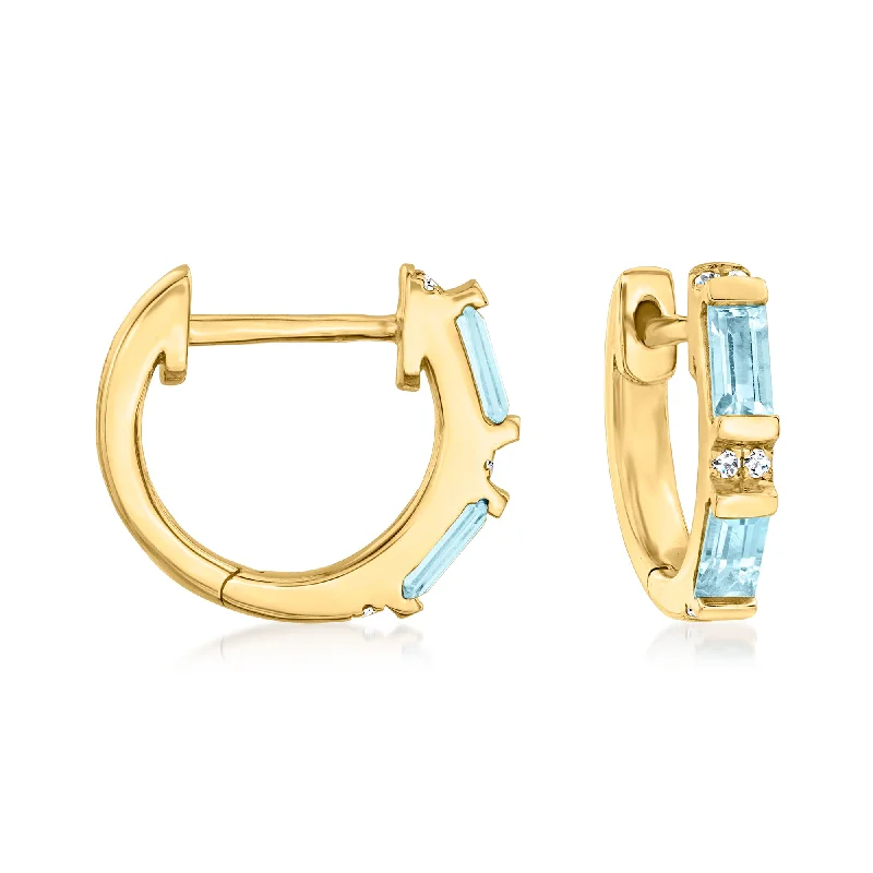 Best hoop earrings with oval shapes for a unique and elongated design-RS Pure by Ross-Simons Swiss Blue Topaz and Diamond-Accented Huggie Hoop Earrings in 14kt Yellow Gold