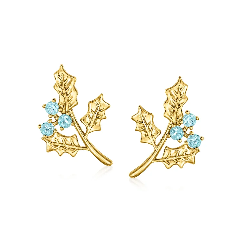 Best hoop earrings with butterfly motifs for a playful and whimsical appearance-RS Pure by Ross-Simons Swiss Blue Topaz Holly Flower Earrings in 14kt Yellow Gold