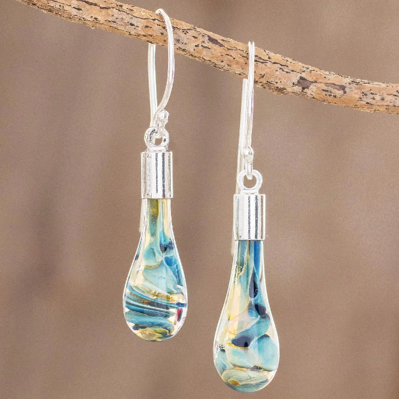 Best hoop earrings with geometric cuts for a sharp, modern appeal-Sand and Sea Handmade Art Glass Dangle Earrings from Costa Rica