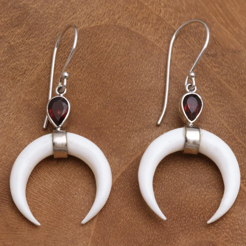 Best hoop earrings with angel wing accents for a spiritual and meaningful design-Sanur Crescents Garnet and Crescent Bone Dangle Earrings from Bali