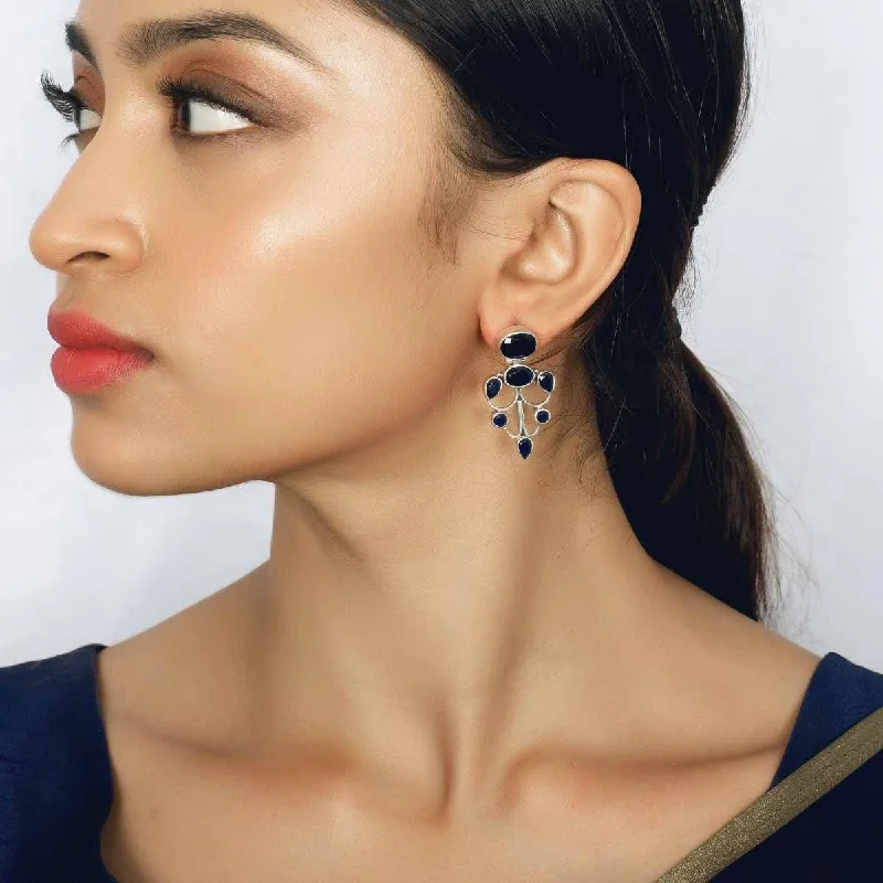 Best hoop earrings with twisted rope designs for a nautical-inspired style-SILVER BLUE OXIDISED EARRING