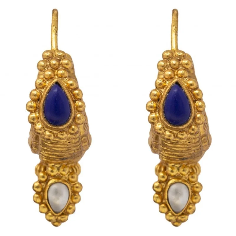 Best hoop earrings with delicate chain details for a trendy and stylish design-Silver gold plated antique blue earrings