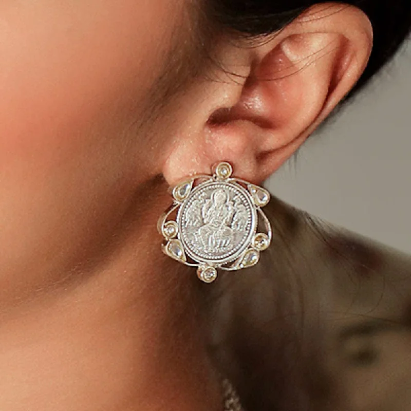 Hoop earrings with textured finishes for a vintage and classic style-Silver kuber polki coin earring