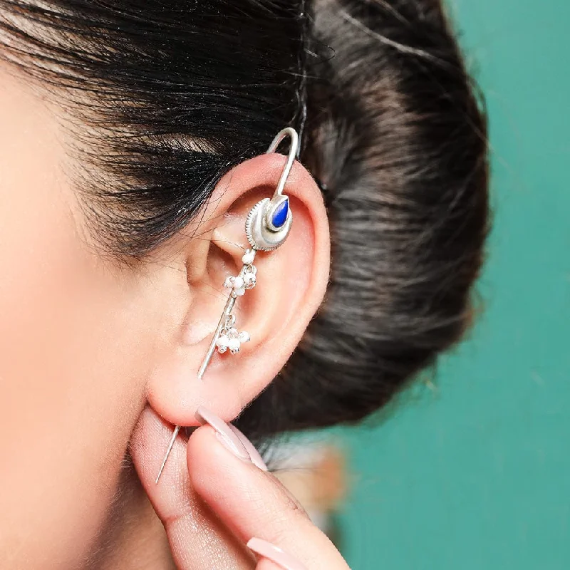 Best hoop earrings with geometric hexagon shapes for a modern, angular look-Silver Lapis EARCUFF