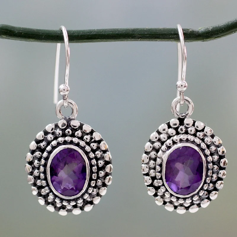 Best hoop earrings with floral designs for a feminine and delicate look-Spiritual Muse Amethysts on Sterling Silver Hook Earrings from India