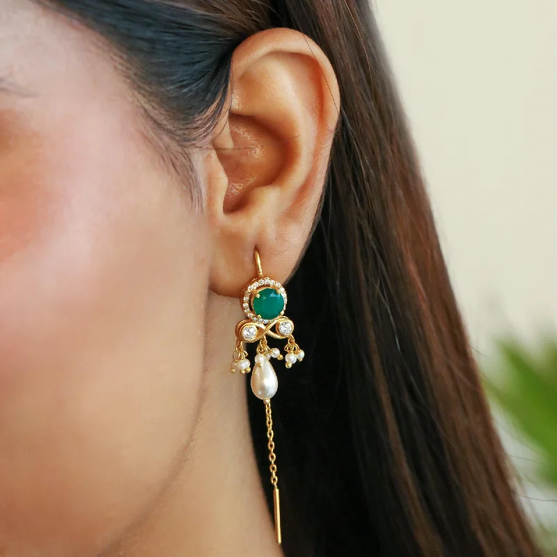 Hoop earrings with pearl accents for a chic and classic style-Silver Infinity Green drop sui dhaga