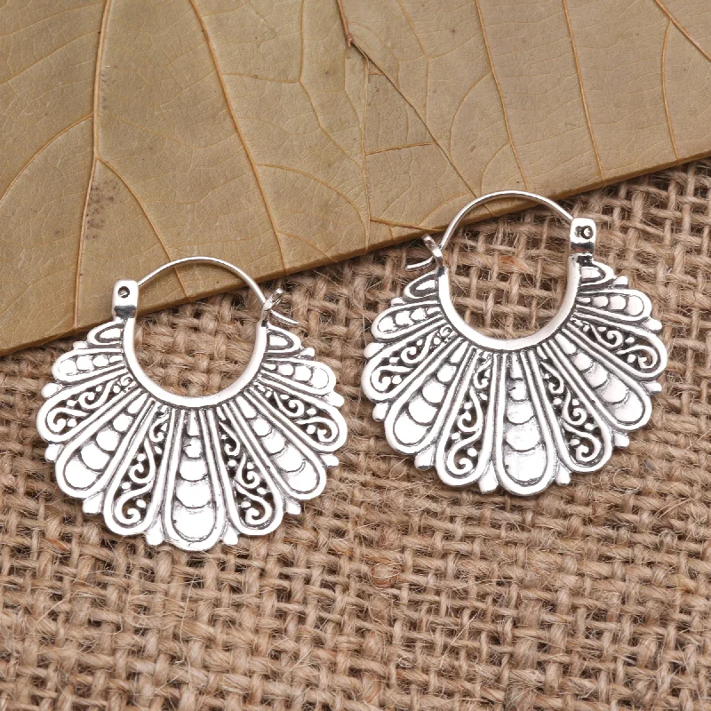 Medium hoop earrings for an everyday look with the perfect balance of style-Sukawati Fans Fan-Shaped Sterling Silver Hoop Earrings