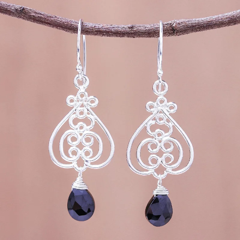 Best hoop earrings with sterling silver for an affordable and chic design-Swirling Beauty Swirl Pattern Onyx Dangle Earrings Crafted in Thailand