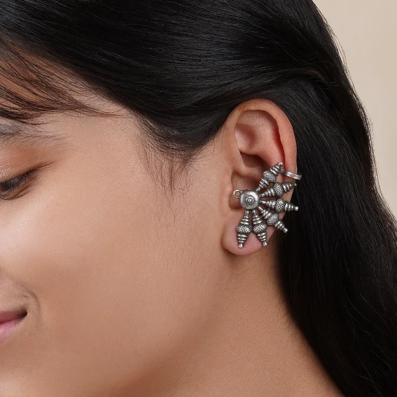 Best hoop earrings with delicate chain details for a trendy and stylish design-Teejh Aabirani Silver Oxidised Earrings