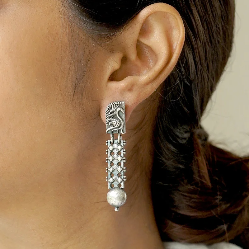 Hoop earrings with enamel stripes for a colorful and eye-catching design-Teejh Aalina Silver Oxidised Earrings