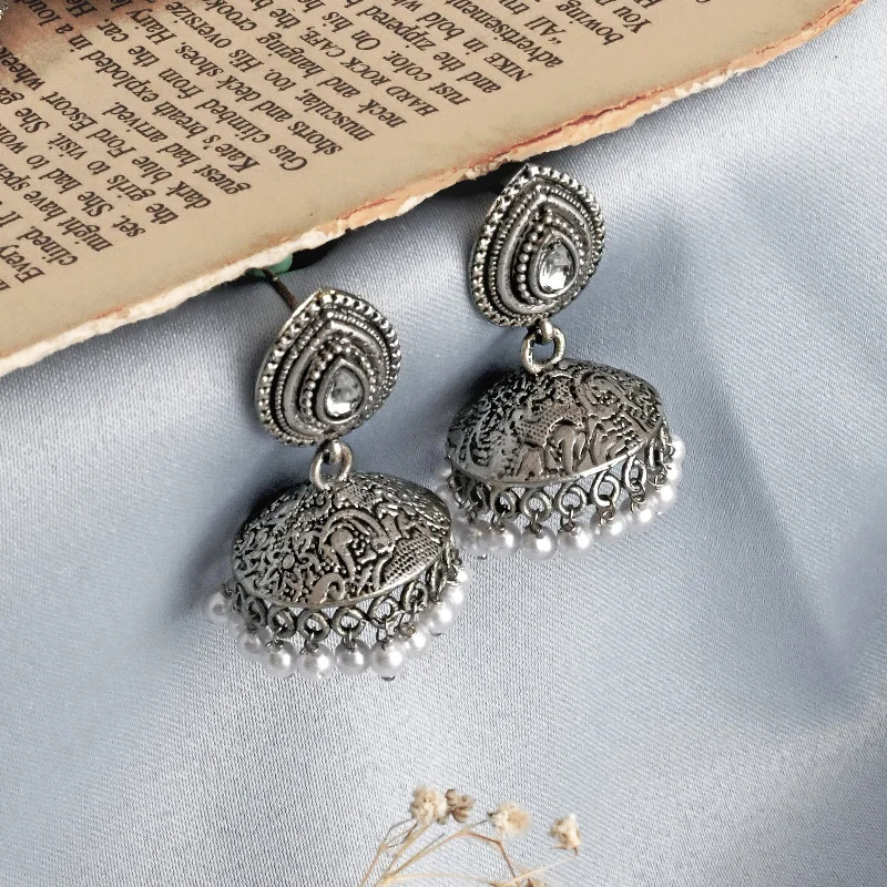 Best hoop earrings with gold-plated finishes for an affordable luxury vibe-Teejh Ashriya Silver Oxidised Earring