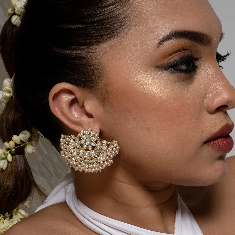 Best hoop earrings with hammered gold for a rustic yet elegant look-Teejh Kanak Pearl and Polki Earring