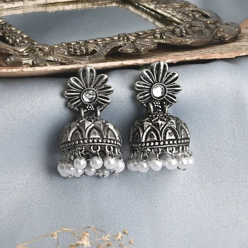 Best hoop earrings with textured silver for a rustic and organic finish-Teejh Kritikaa Silver Oxidized Earring