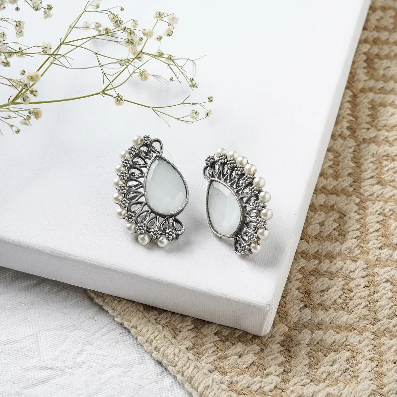 Best hoop earrings with gold-plated finishes for an affordable luxury vibe-Teejh Mahir White Silver Oxidised Earrings