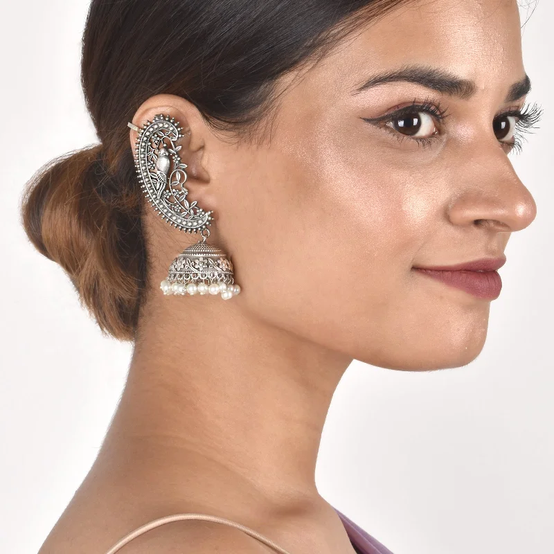 Best hoop earrings with Swarovski crystals for added sparkle and luxury-Teejh Maira silver oxidised earrings