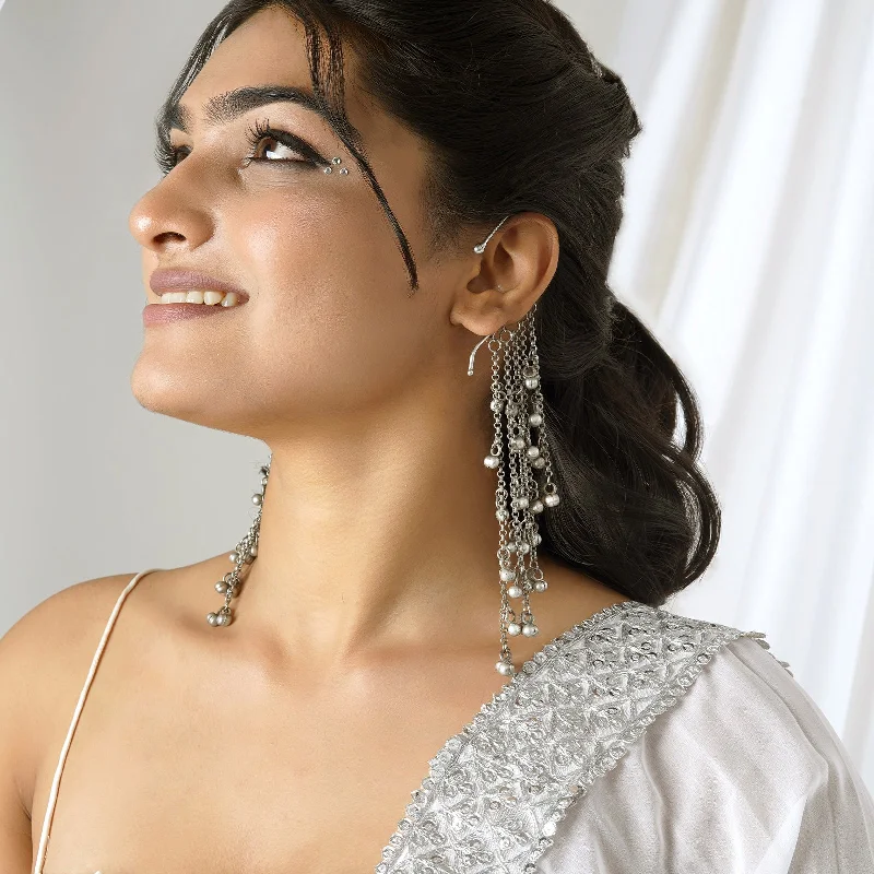 Best hoop earrings with floral designs for a feminine and delicate look-Teejh Nuriya Silver Oxidised Ghungroo Earcuff