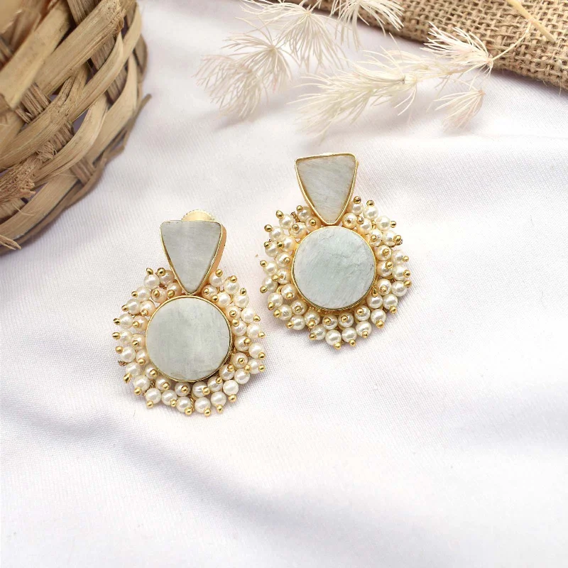 Hoop earrings with intricate designs for a unique and artistic appearance-Teejh Preeti Light Green Stone and Pearl Earring