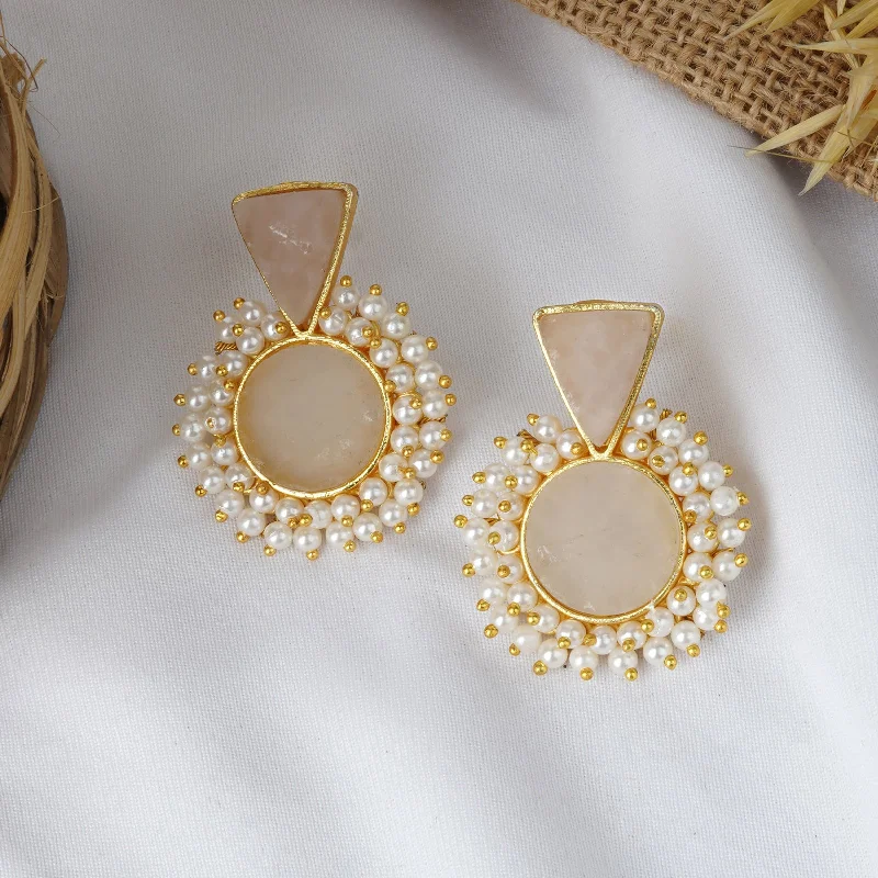 Hoop earrings with oversized designs for a bold, fashion-forward statement-Teejh Preeti Light Pink Stone and Pearl Earring