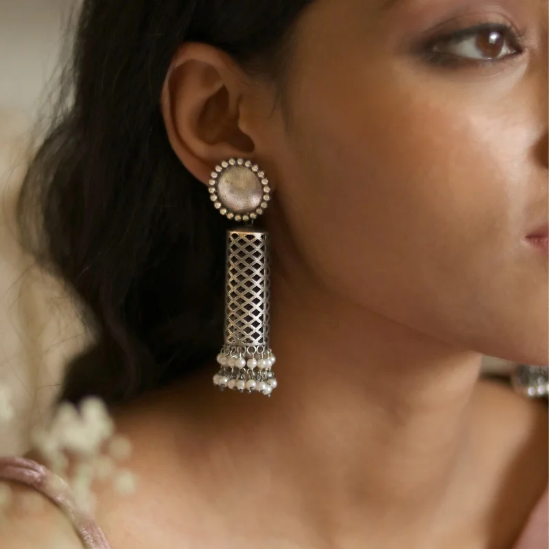 Best hoop earrings with snake-inspired designs for an edgy and fierce vibe-Teejh Qushi Silver Oxidised Earrings