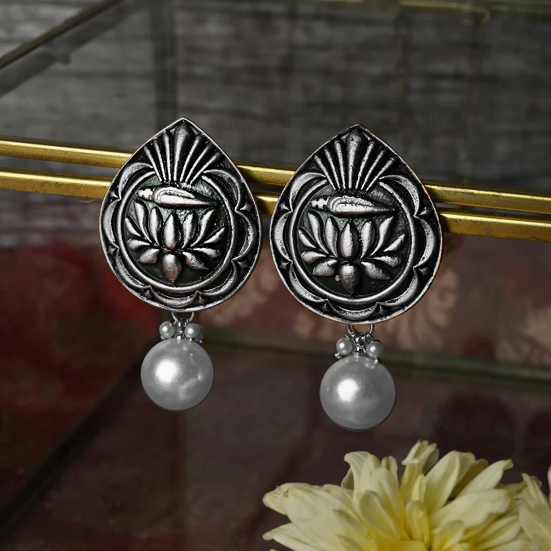 Best hoop earrings with rose gold for a romantic and warm aesthetic-Teejh Rithanya Silver Oxidised Earrings