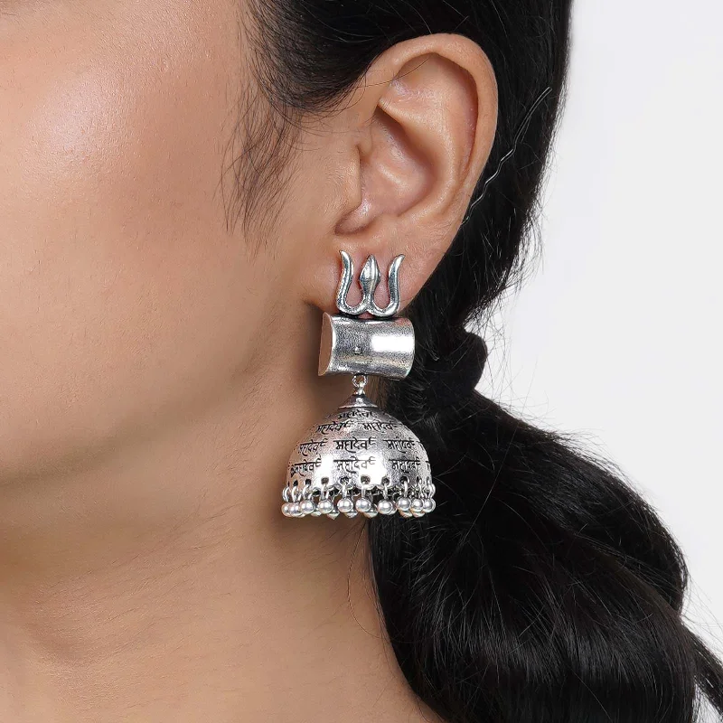 Hoop earrings with cut-out designs for a creative and lightweight effect-Teejh Riyad Silver Oxidised Earring