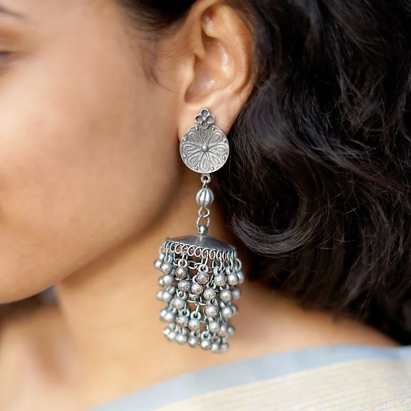 Best hoop earrings with vintage coins for a retro, antique-inspired style-Teejh Saira Silver Oxidised  Earrings