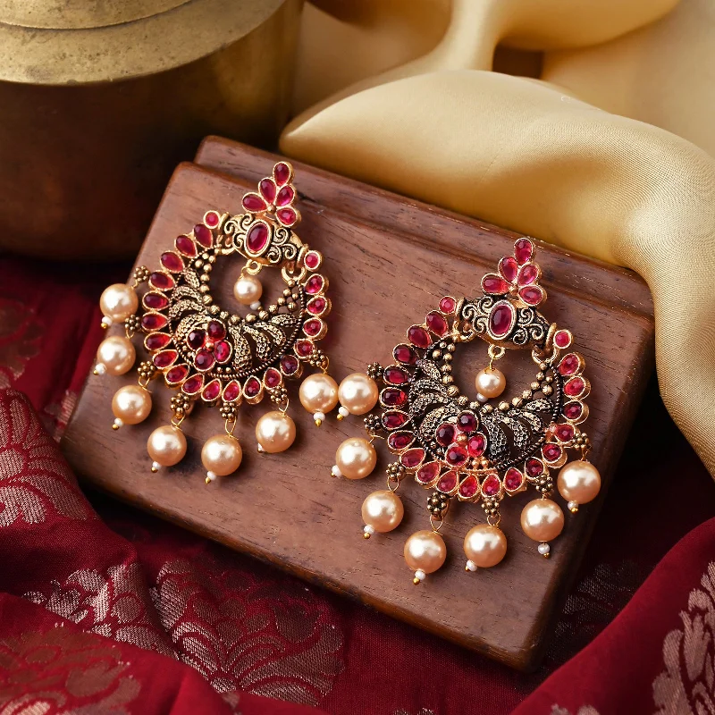 Hoop earrings with hammered textures for a boho-chic and rustic vibe-Teejh Saumya Magenta Gold Enamel Earrings