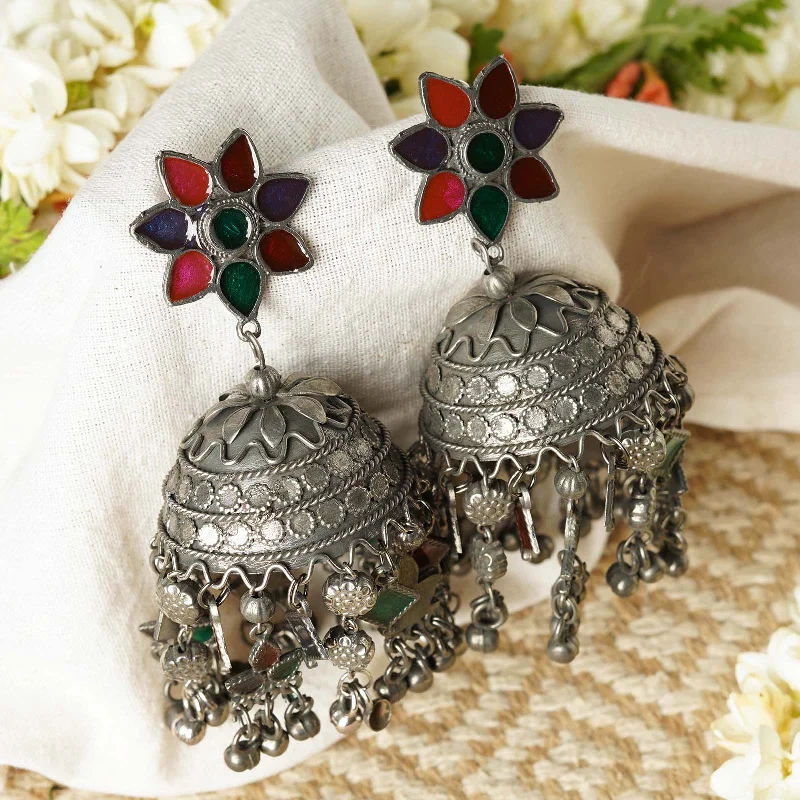 Hoop earrings with open designs for a modern, lighthearted vibe-Teejh Shivani Silver Oxidised Earring