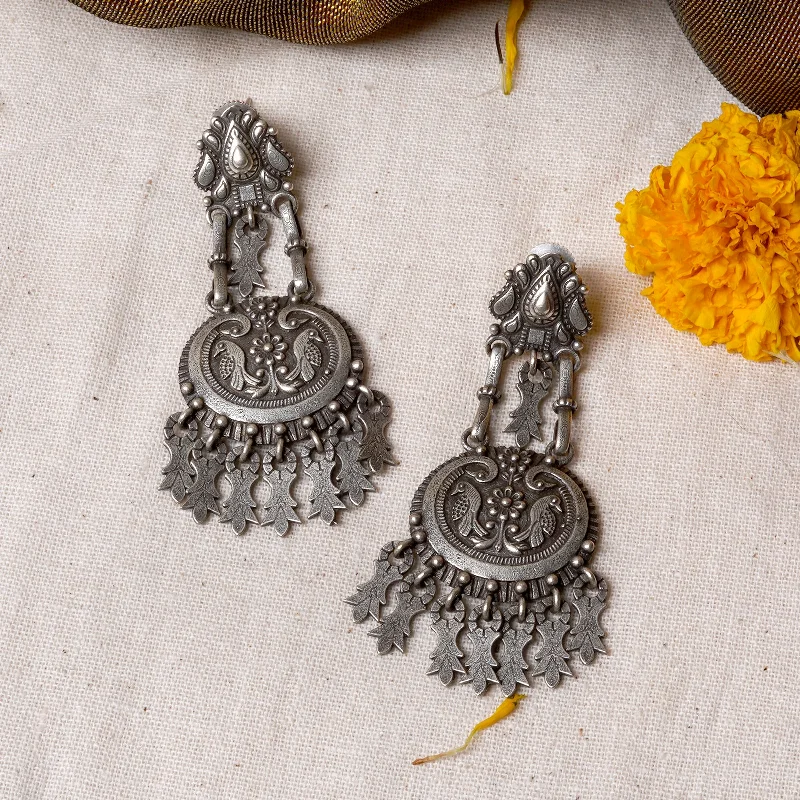 Hoop earrings with a chunky design for a bold and trendy statement-Teejh Vedhika Silver Oxidsed Earrings