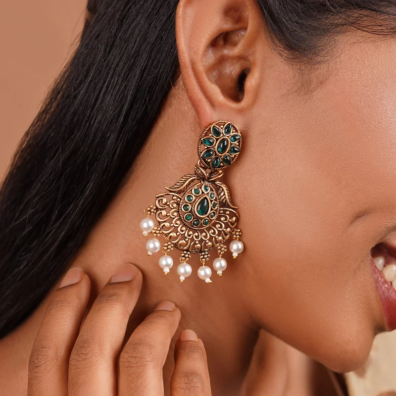 Hoop earrings with tortoiseshell designs for a chic and classic style-Teejh Vikasini Dark Green Gold Enamel Earrings