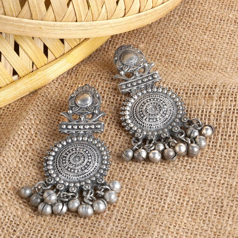 Best hoop earrings with vintage rhinestone embellishments for a retro-glam effect-Teejh Yaami Silver Oxidised Earrings