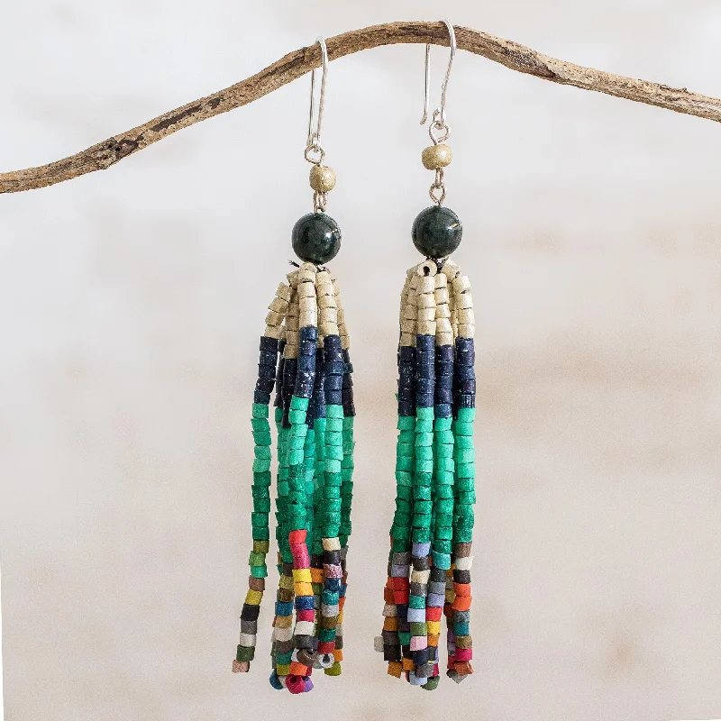 Hoop earrings with satin finishes for a smooth and elegant appearance-Tradition and Custom Dark Green Jade and Ceramic Beaded Waterfall Earrings