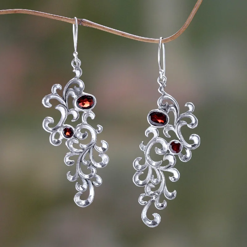 Best hoop earrings with sparkling cubic zirconia for a brilliant, budget-friendly effect-Trailing Vines Hand Crafted Garnet and Sterling Silver Dangle Earrings