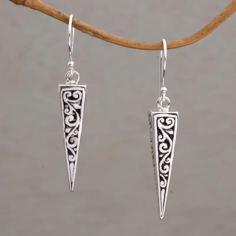 Hoop earrings with textured finishes for a vintage and classic style-Vine Pyramids Sterling Silver Pyramid-Shaped Earrings from Bali