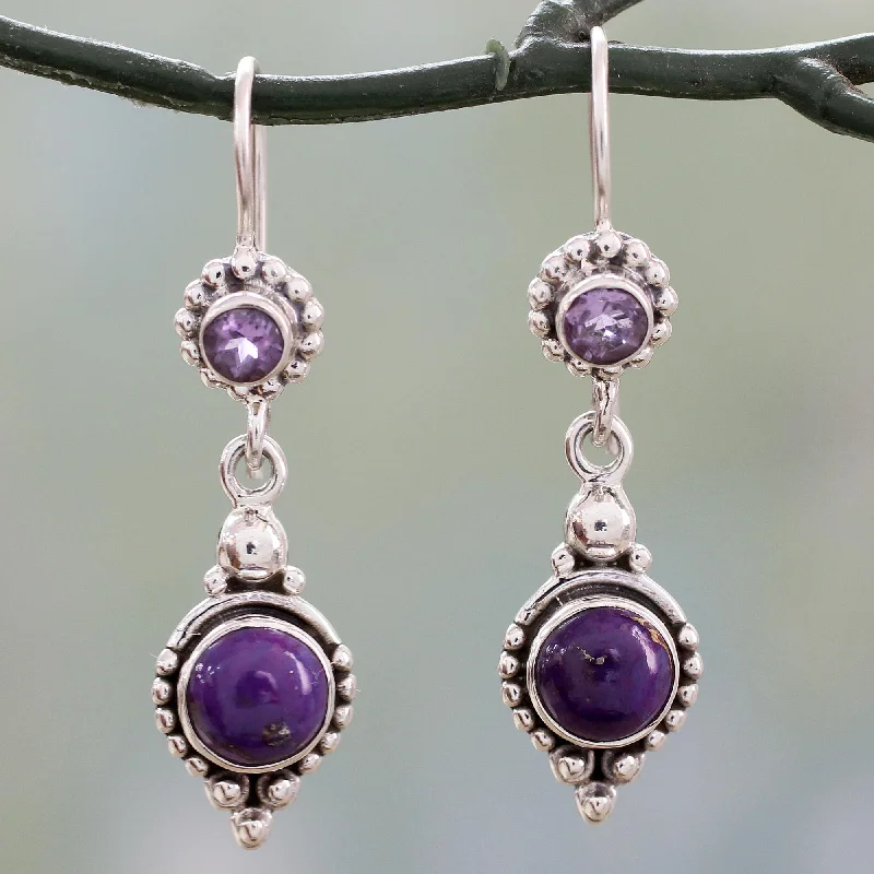 Best hoop earrings with gold-plated finishes for an affordable luxury vibe-Violet Reverie Amethyst and Composite Turquoise Sterling Silver Earrings