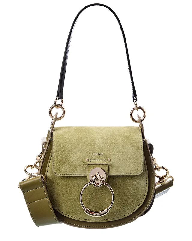 Handle bags with metallic finishes for shine -Chloé Tess Small Leather & Suede Shoulder Bag