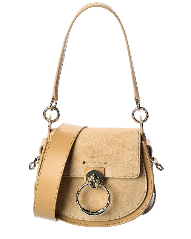 Designer handle bags with luxury logo detailing -Chloe Tess Small Suede & Leather Shoulder Bag