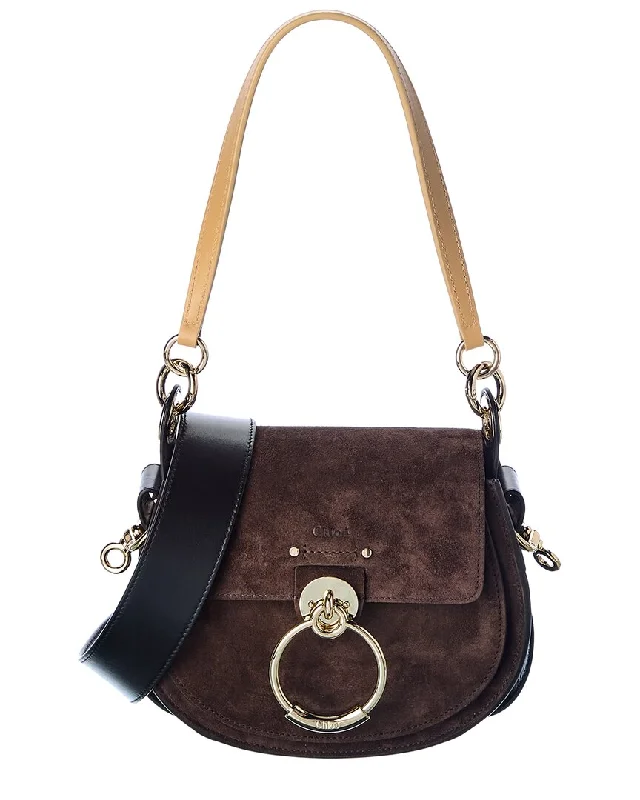 Handle bags with sleek leather for work -Chloe Tess Small Suede Shoulder Bag