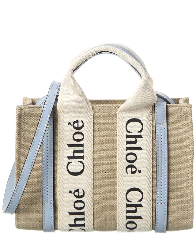 Handle bags with padded straps for comfort -Chloe Woody Mini Canvas & Leather Tote