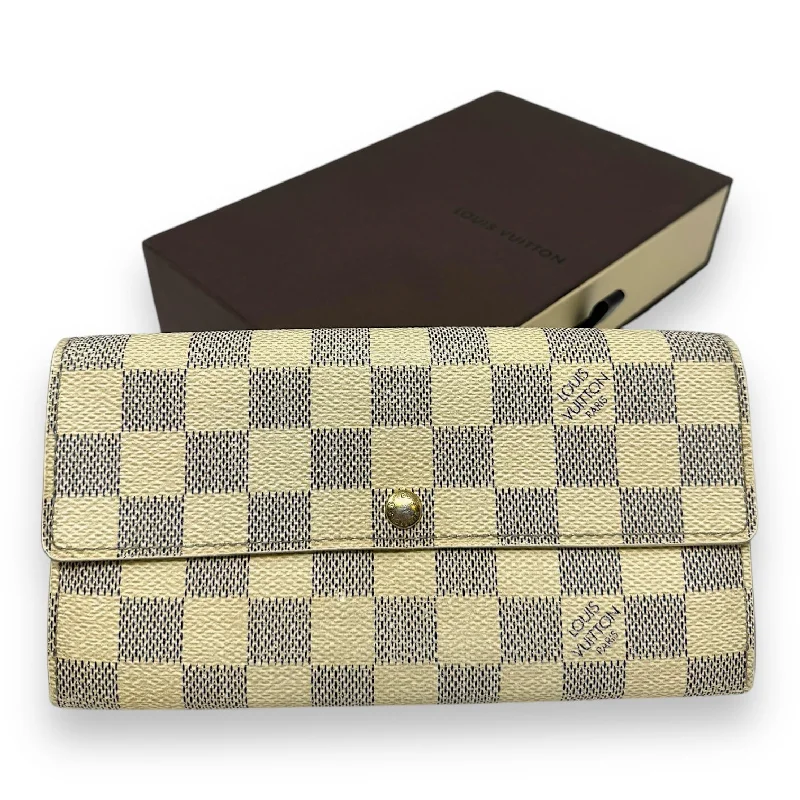 Handle bags with lightweight fabric for ease -Damier Azur Sarah Wallet Luxury Designer By Louis Vuitton, Size: Large