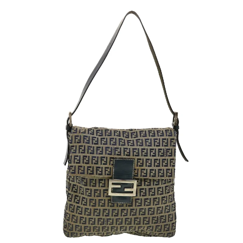 Handle bags with soft velvet for luxury -Fendi Zucchino Canvas Shoulder Bag (Pre-Owned)